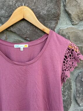 C&C California Mauve Crochet Cap-Sleeve Tank Top